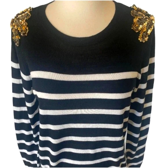 Ann Taylor LOFT Embellished Striped Sweater Top - Picture 2 of 5